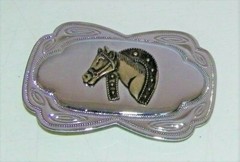 Vintage Horse Horseshoe Ranch Rodeo Silver/Gold Tone Western Belt Buckle Lucky