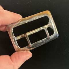 Vintage Solid Brass Chrome Plated 2.25” Double Prong Duty Belt Buckle USA #6