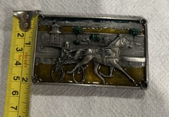 BELT BUCKLE EQUESTRIAN DESIGN 1984 BERGAMOT BRASS WORKS SILVER TONE Enamel