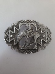 Metzke Vintage Diamond Cut Pewter Man Riding Horse Pewter Belt Buckle
