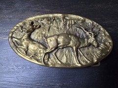 Vintage 1970&rsquo;s Adezy Doe & Buck Forest Scene Bronze Belt Buckle Copyright Adezy