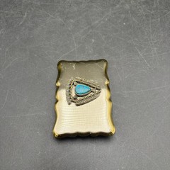 Vtg Native American Theme Belt Buckle Faux Turquoise Scalloped Edge Southwestern
