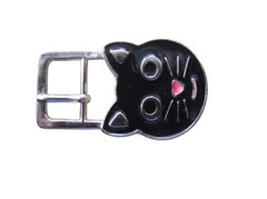 Black Enamel Cat Head Face Small Metal Belt Buckle