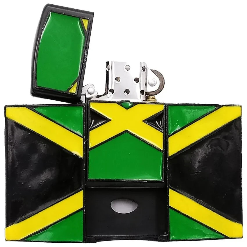 Jamaica Jamaican Flag Refillable Flip Top Lighter in a Belt Buckle Combo