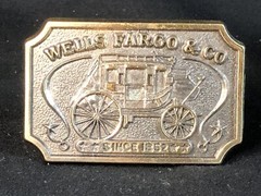 Vintage Brass Metal Wells Fargo Bank Stagecoach Belt Buckle 80s Original Western