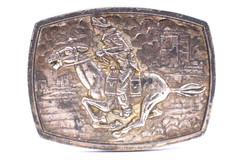 Vintage Western Cowboy Horse Pony Express Ranch Belt Buckle Metal Pewter Brass