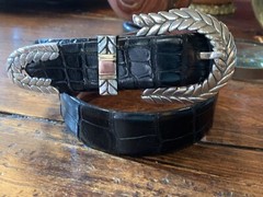 Arnold Goldstein Sterling Silver Belt Buckle 14K Gld 26-27-1.25”
