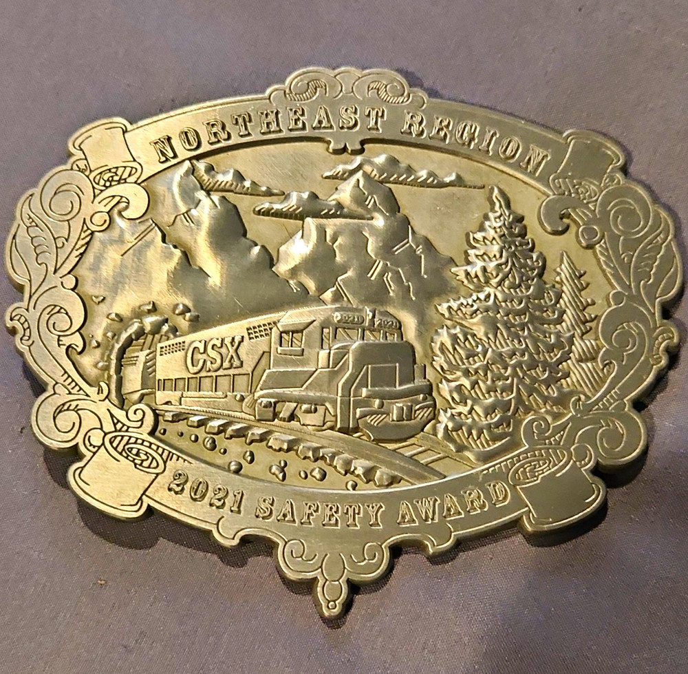 CSX Northeast Region 2021 Safety Award Silver Metal Belt Buckle 1.75in