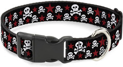 18-32&Prime; Skulls & Stars Black/White/Red Plastic Clip Collar, Wide Large