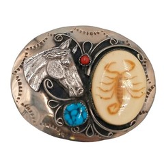 Horse Rodeo Belt Buckle Turquoise Coral Scorpion Cowboy Country Western Wear