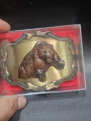 Vintage Raintree 3D Grizzly Bear Brass Buckle Outdoors Wildlife Western USA V8