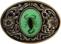 Belt Buckle for Men- Unique Luminous Stone Native American White 3D Scorpion Ani