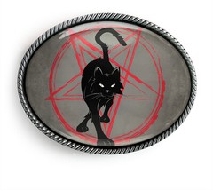 Black Cat Pentagram Belt Buckle – Gothic Witchcraft Horror Belt Buckle – 817