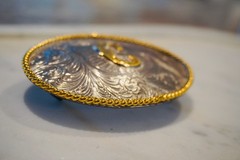 Vintage 1996 M&F Western Heritage Belt Buckle Silver Gold C Initial Monogram