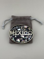 Mexico Abalone Mosaic Belt Buckle Oval Iridescent Inlay 1970s