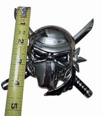 Skull Belt Buckle Skeleton Metal Gothic Tattoo Halloween Costume Crossed Swords