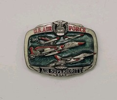 NEW VINTAGE BELT BUCKLE USAF US AIR FORCE SUPERIORITY 1983 #1073 JET PEWTER