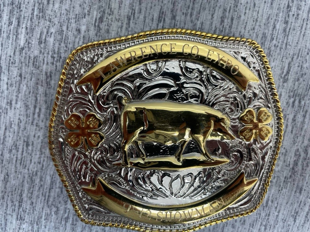4H 4-H Trophy Belt Buckle For Swine, Pigs, Sows, Boar 3.5” X 3” Engraved
