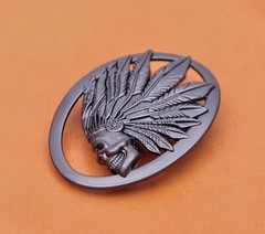 Heavy Duty Gunmetal Southeast Tribal Indian Chief Head Leather Belt Buckle