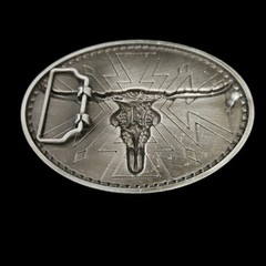 Red Black White Silver Tone Iron Cross Bull Skull Western Belt Buckle 4.5&Prime; Wide