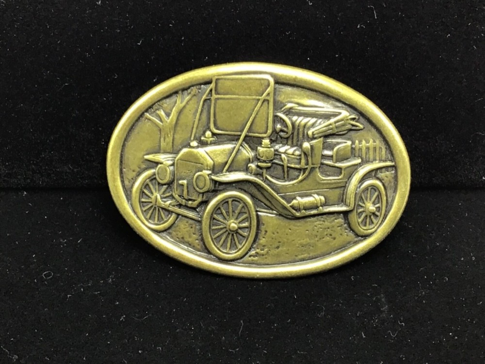 WESTERN COWBOY ~ COWGIRL BRASS OLD CAR BELT BUCKLE” AVON”