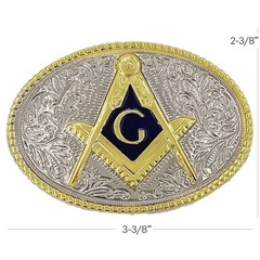 Silver Gold Tone MASON Stone Crafters Belt Buckle Masonic symbols Compass