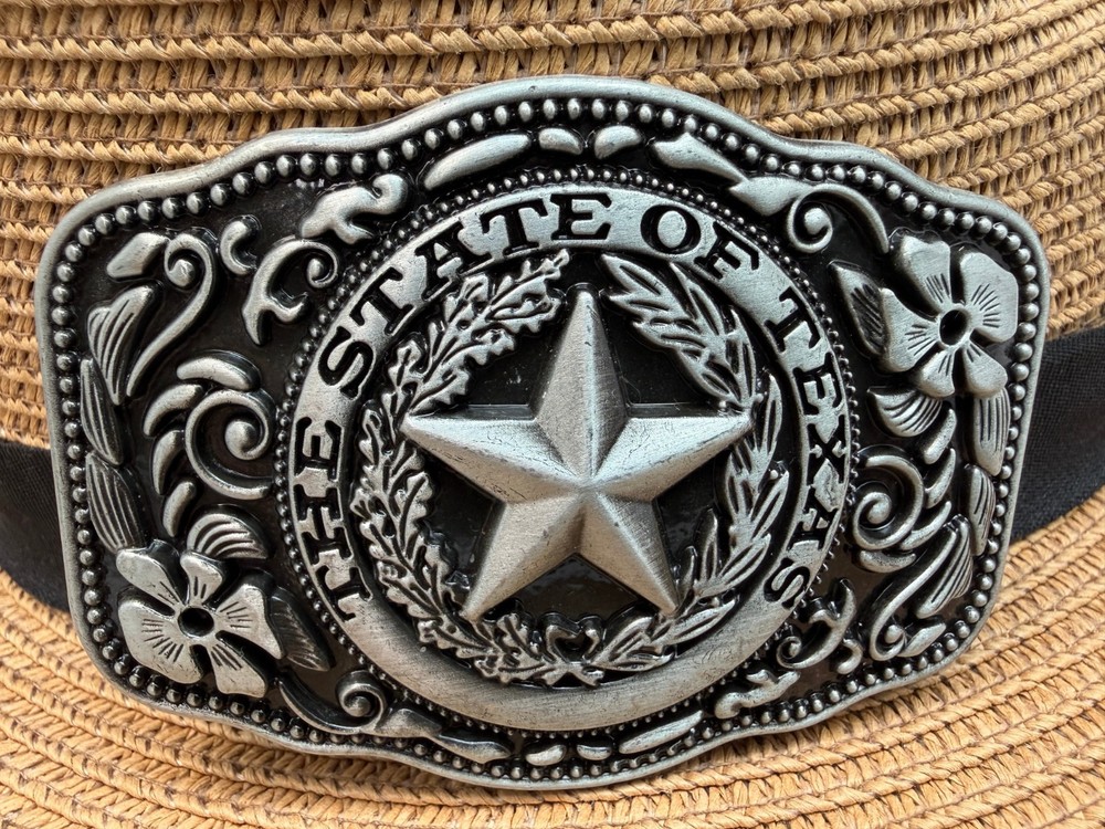 The State of Texas Western Cowboy Antiqued Silver Rectangle Floral Belt Buckle