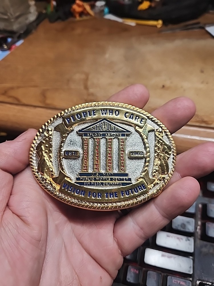 U.S. Navy Public Works Center Belt Buckle Brass Collector&rsquo;s Issue Numbered Nice