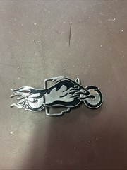 Silver & Black Flaming Motorcycle Belt Buckle