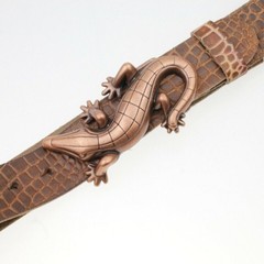 Gecko Belt Buckle In Antique Copper Color, Reptile Design, Antique Metal Belt Buckle