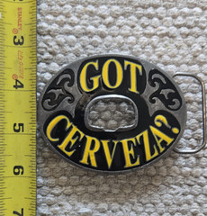 Bergamot « Got Cerveza? » Oval Western Belt Buckle Bottle Opener 1.5in J259 2004