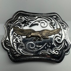 Western Eagle Belt Buckle Silver Tone Gold Tone Ornate Floral Design Cowboy