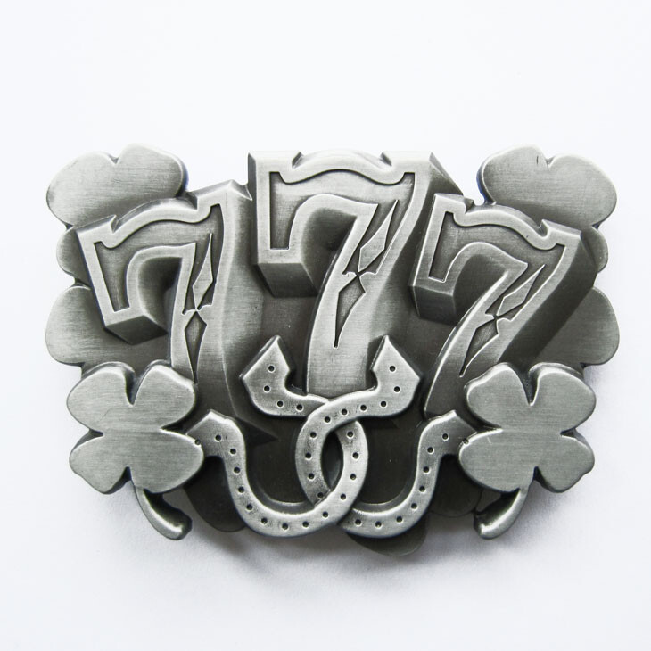 Lucky Triple 777 Horseshoe Four Leaf Clover Casino Gambling Metal Belt Buckle