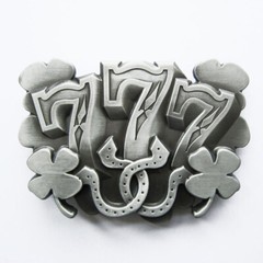 Lucky Triple 777 Horseshoe Four Leaf Clover Casino Gambling Metal Belt Buckle