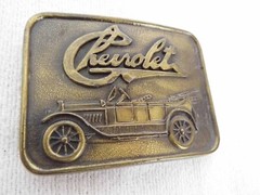 Vintage R.J Roberts Co Chevrolet Rectangle Brass Belt Buckle Never Worn