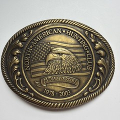 North American Hunting Club Brass Belt Buckle 25th Ann 1978-2003 Oval Eagle Flag