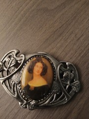 Vintage Porcelain portrait Cameo Brooch Belt Buckle