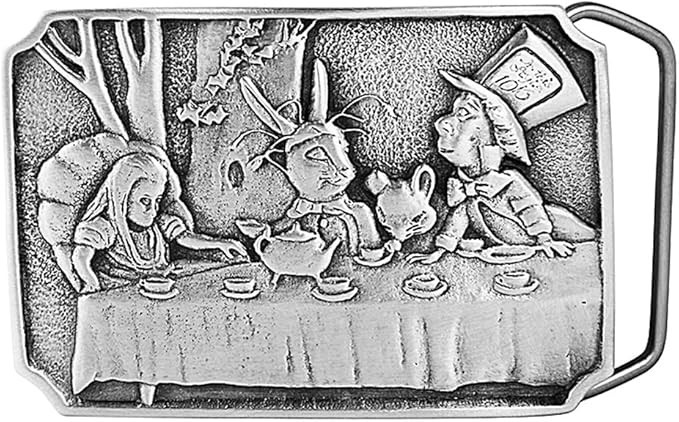 Vintage Design Solid Pewter Alice in Wonderland Tea Party Belt Buckle – USA Made