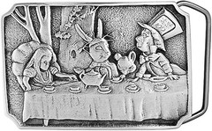 Vintage Design Solid Pewter Alice in Wonderland Tea Party Belt Buckle – USA Made