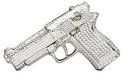 Gun Belt Buckle Iced Style Silver Metal Full of Rhinestones Revolver Pistols Men