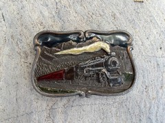 Vintage 1984 Bergamot Brass Works U-149 Enameled Steam Train 5473 Belt Buckle