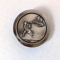 Vintage 1970s Pewter Round Martial Arts Karate Belt Buckle