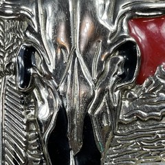 Silver Black and Red Metal Men’s Long Horn Belt Buckle 5 in – 3. 1/4 in