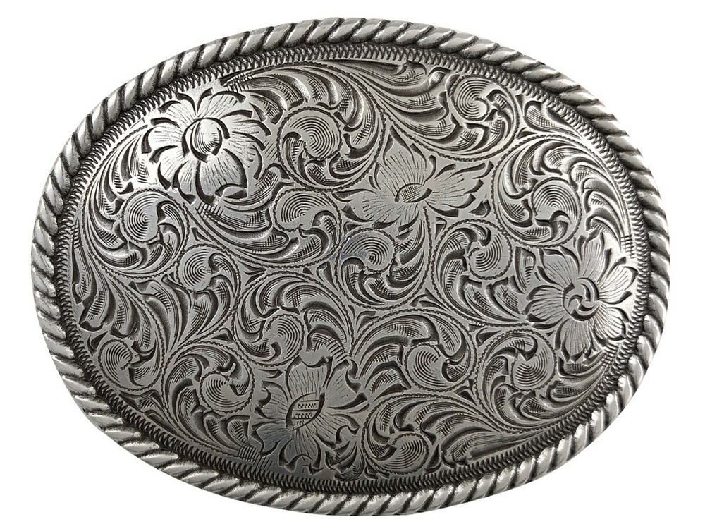 Western Cowboy Antique Engraved Rope Edge Oval Belt Buckle fits 1-1/2&Prime; Strap