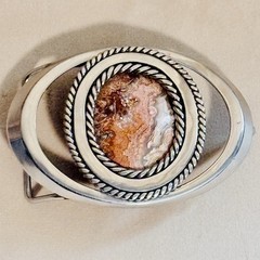 Handmade Lace Agate Belt Buckle Vintage Southwestern Studio Craft Artisan