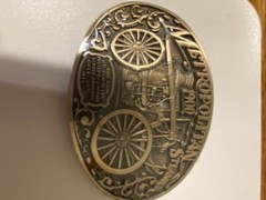 OK Firefighters Assoc. 1900 METROPOLITAN STEAMER Fire Truck Brass Belt Buckle