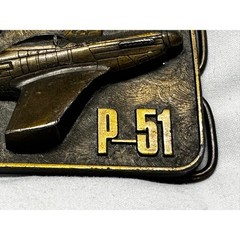 Vintage 1981 The Buckle Connection P-51 Mustang Airplane Belt Buckle Brass Tone