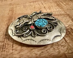 Handmade Bull Rider Turquoise Coral Rodeo Horse and Cowboy Men’s Belt Buckle