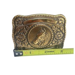 Vintage Horse Head Belt Buckle Brass Tone Western Floral Engravable Made in USA