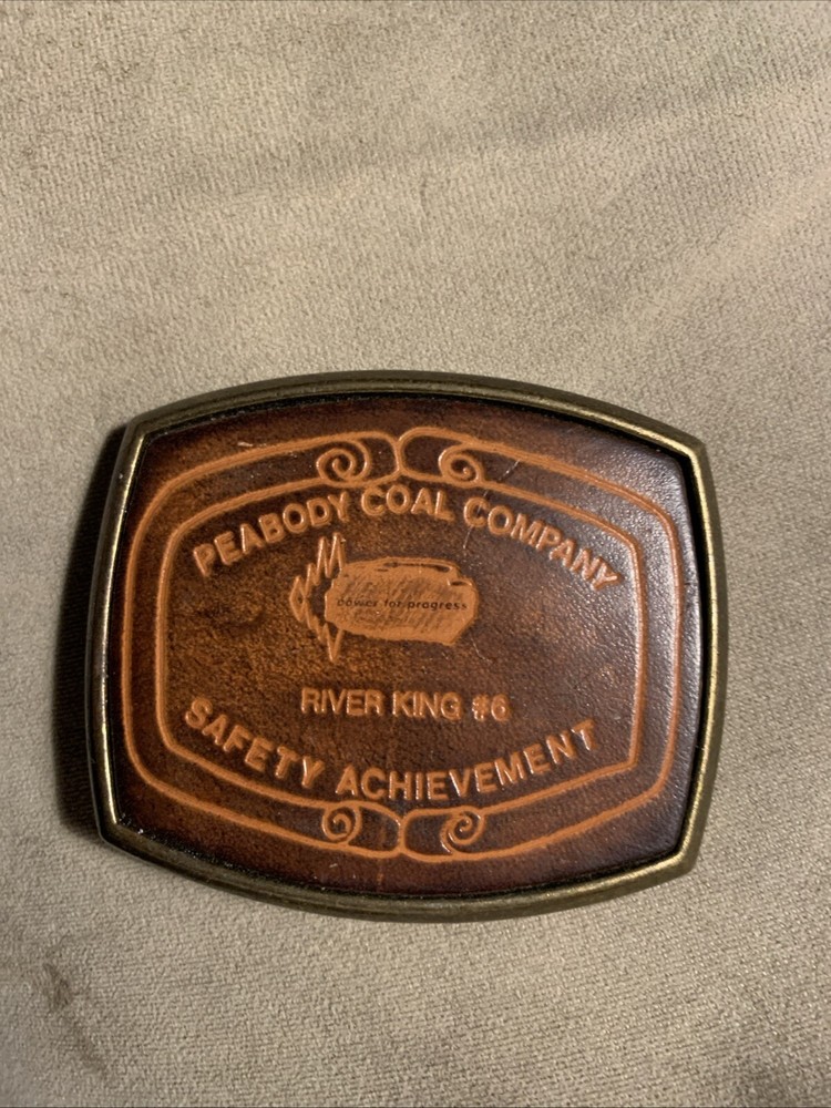 Vintage Peabody Coal Company River King #6 Safety Award Leather Belt Buckle Rare